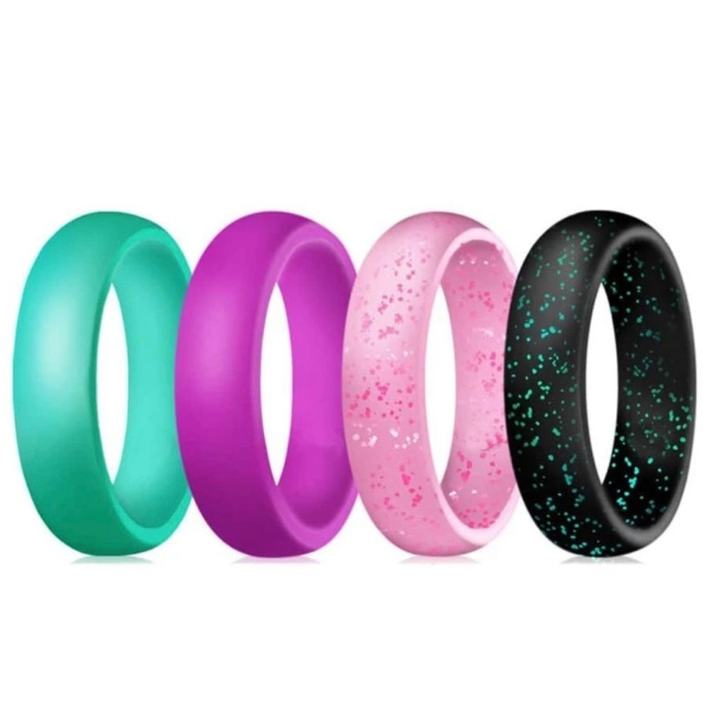 4pcs  Silicone Ring Set For Women Men Couple Wedding Bands Size 8